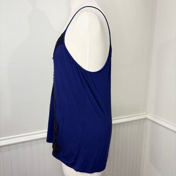 Express Size M Tank Top Camisole Y2K Lace Trim Blue Black Cross Back - Picture 8 of 12